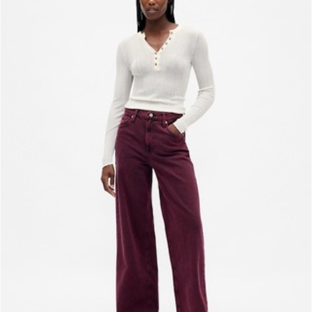 Gap TALL high rise stride wide Leg Jeans in Deep Burgundy